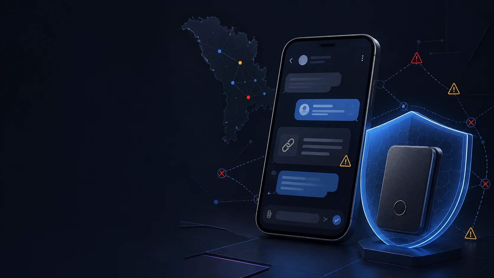 Telefon cu mesaje suspecte, avertismente de fraudă și portofel crypto protejat pentru utilizatorii din Moldova